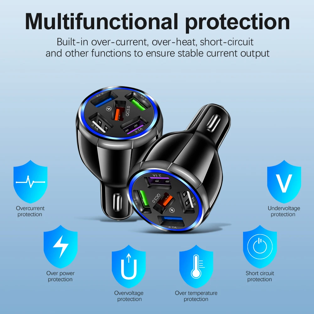 

Car USB Charger Quick Charge 3.0 4.0 Universal 3A Fast Charging in car 5 Port mobile phone charger for samsung s10 iphone 12 11