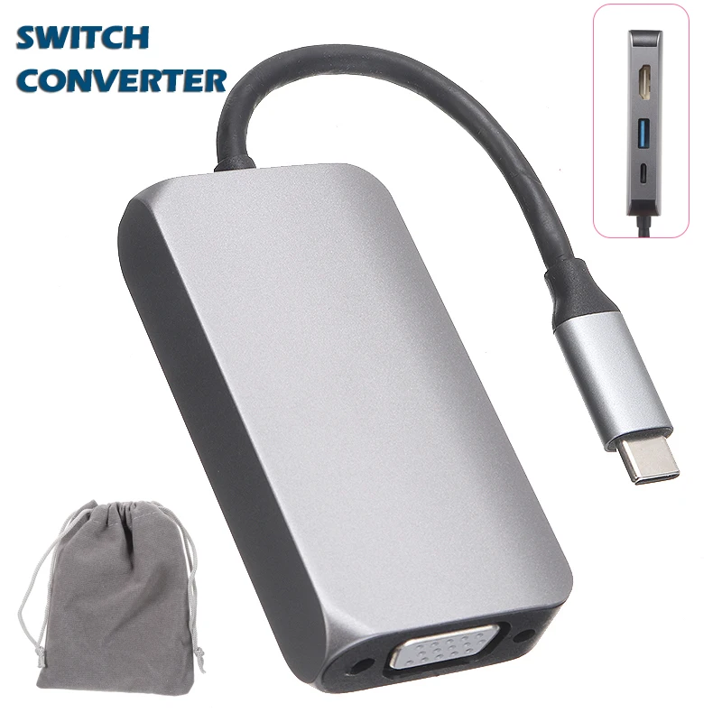 

4-в-1 Тип с разъемами типа C и 4K, совместимому с HDMI/VGA/USB 3,0/PD зарядки Порты и разъёмы Hub адаптер конвертер совместим с Универсальный мобильный те...