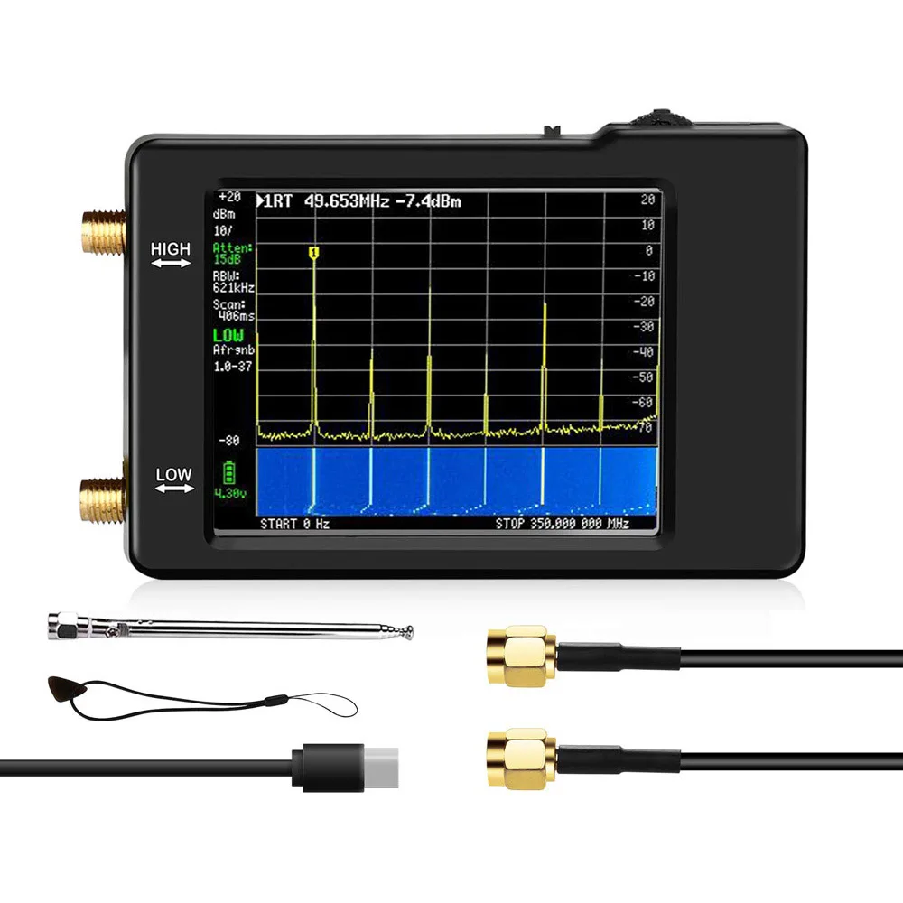 

Spectrum Analyzer Handheld Two Inputs Tiny 2.8''Touching Screen 100khz to 960mhz MF/HF/VHF UHF Input Signal Audio Analyzer