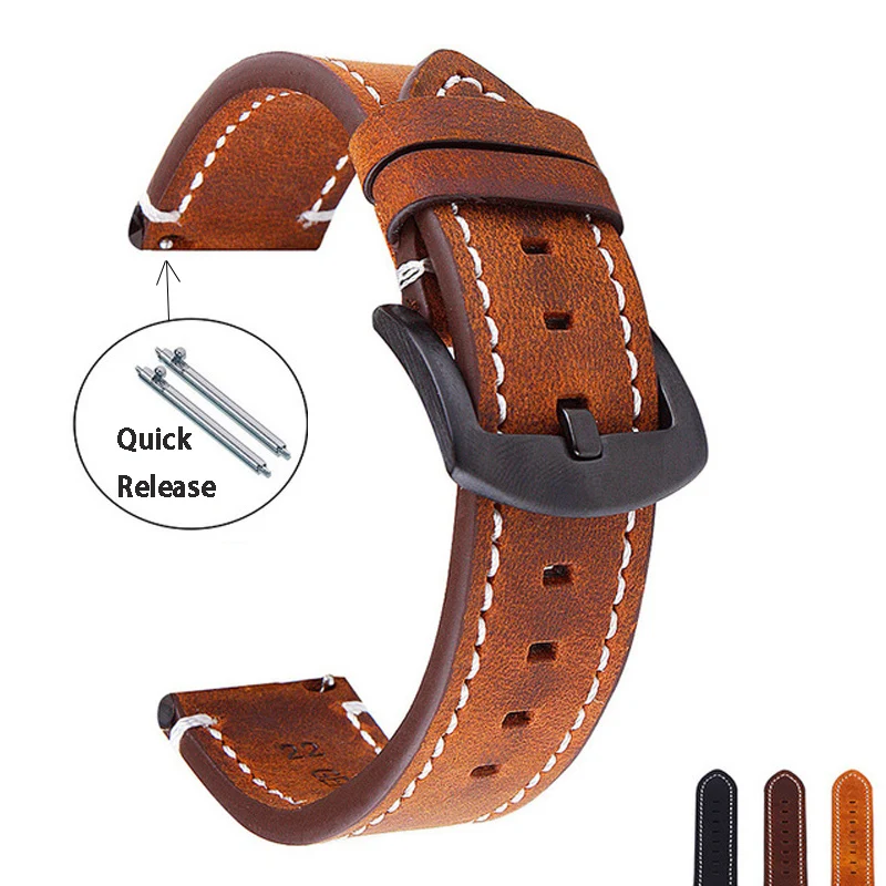 

New 18mm 19mm 20mm 21mm 22mm 24mm Genuine Leather Watch Band Bracelet Men Women Wrist Watch Strap Black Metal Buckle Watchbands