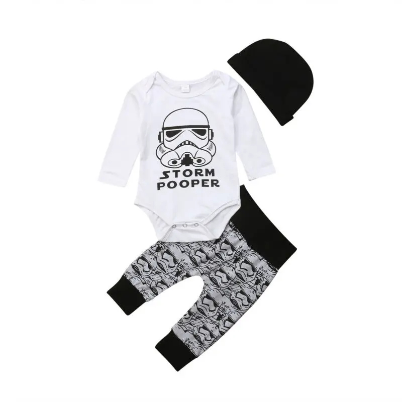 Tollder Kid Baby Clothing Newborn Boys Star Wars Stormtrooper Tops Romper Pants Hat Autumn Outfits Set 0-18M