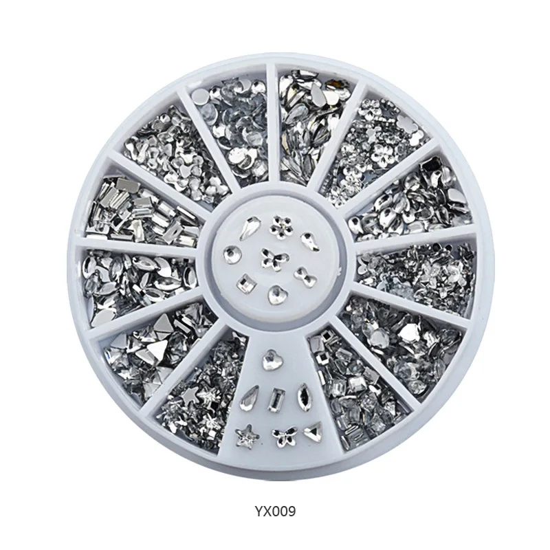 YX009 1 коробка красочные 3D желе AB акриловые колеса Декоративные наклейки для ногтей DIY Дизайн ногтей колеса Советы ювелирные изделия Стразы инструменты для маникюра - Цвет: YX009