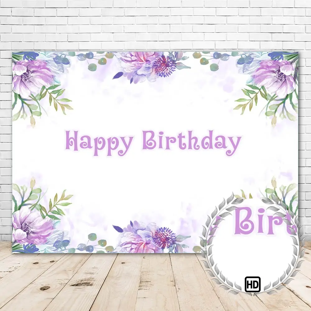 

Vinyl Purple Flowers Newborn Children Birthday Backdrop Theme Party Decoration Kids Birthday Banner