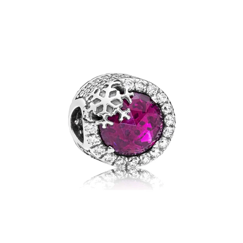 

2021 Trendy 925 Sterling Silver Beads Sparkling Cerise Pink Snowflake Charms fit Original Pandora Bracelets DIY Lady Jewelry