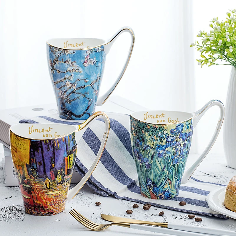 

Ceramic Water Cup Home milk Mug Large Capacity Creative Bone China coffee mug Simple Literature and Art Retro Hand Painted Cup