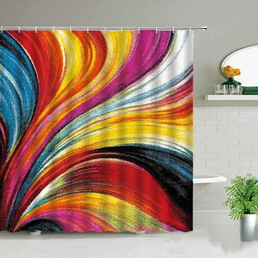 

Colorful Rainbow Stripes Pattern Shower Curtain Bathroom Waterproof Polyester Fabric Home Decor Washable Bath Curtains180*180cm