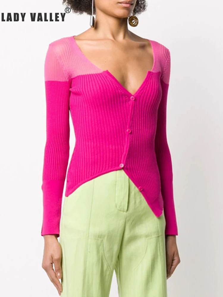 

Contrast color stitching irregular thin section knitted stretch cardigan ladies summer new fashion slim fit wild top