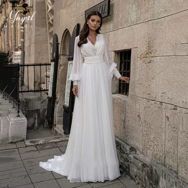 

MNGRL New simple wedding dress backless sleeveless design chiffon lace bride dresses princess dress plus size tailor-made