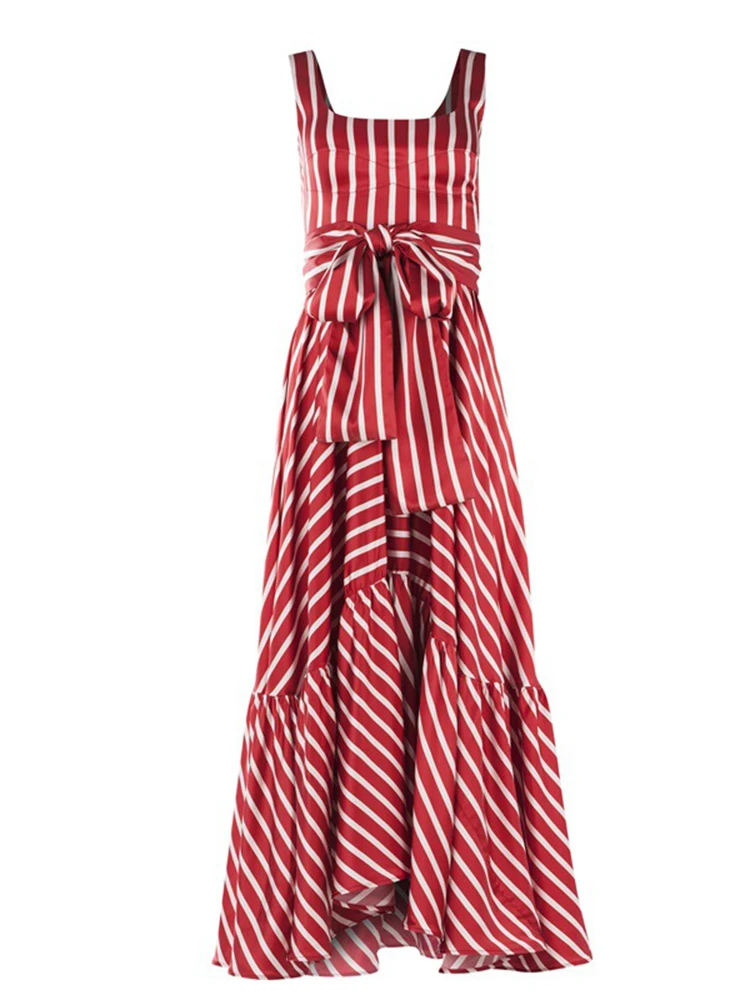 Женское платье с тонкими лямками весеннее/летнее пляжное принтом в полоску