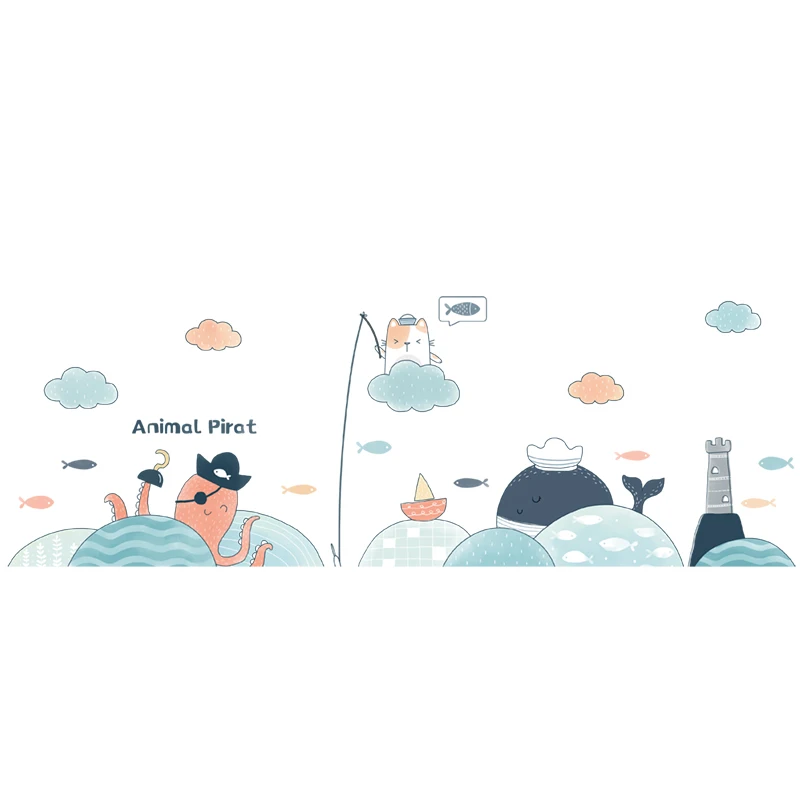 Мультяшные животные пиратские наклейки на стену для детской комнаты съемные