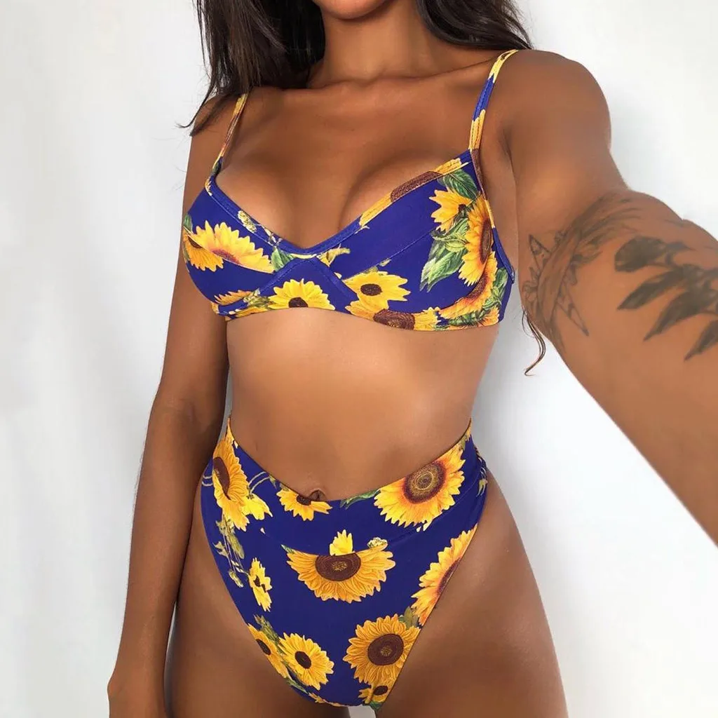 Купальник-бикини с высокой талией и леопардовым принтом | Женская одежда