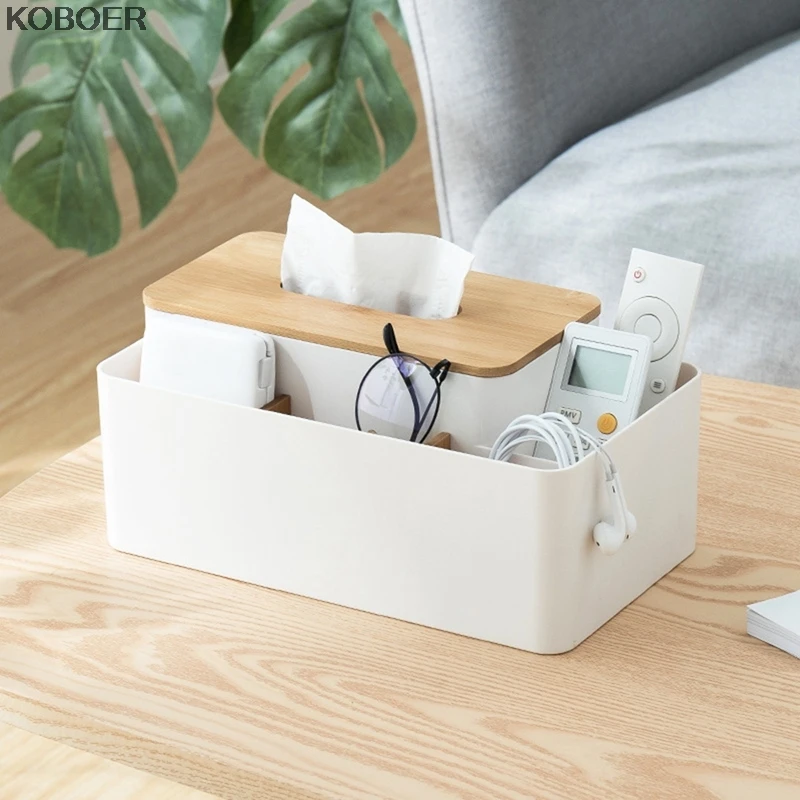 

Home Kitchen Tissue Box Wooden Plastic Napkin Holders Multifunctional Tissue Tube Cosmetic Remote Control Storage Box