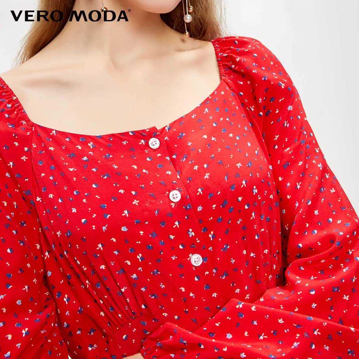 Vero Moda Новое цветочное Королевское платье с рукавами во французском стиле с квадратным воротником | 31937D517