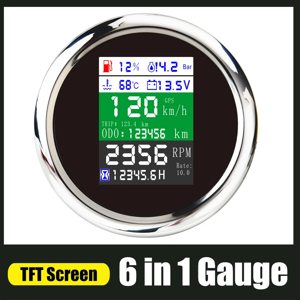 85 мм 6 в 1 Многофункциональный цифровой манометр GPS уровень топлива температура