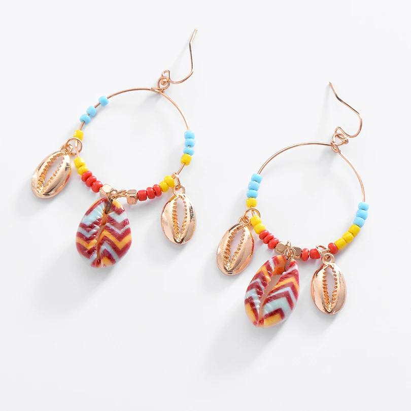 Boho Fresh Natural Shell Висячие серьги Модные ювелирные изделия 2019 многоцветные бусины