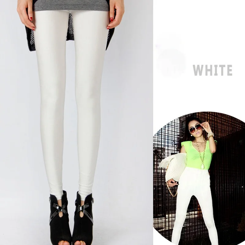 Женские блестящие леггинсы Однотонные эластичные повседневные Блестящие Брюки