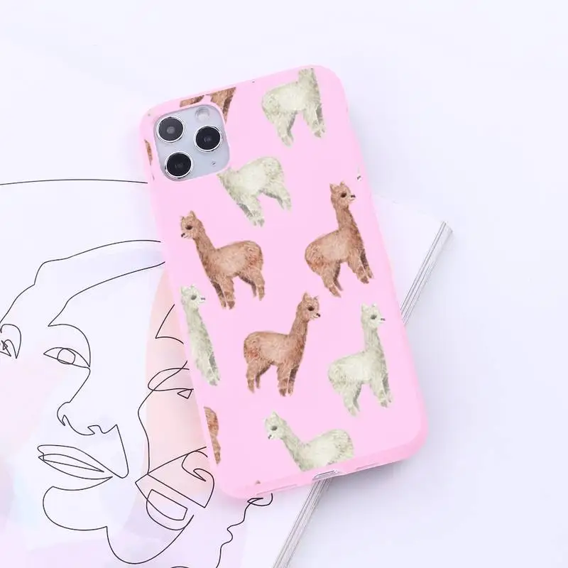 

Cartoon animal cute Alpaca Phone Case Candy Color for iPhone 6 7 8 11 12 s mini pro X XS XR MAX Plus