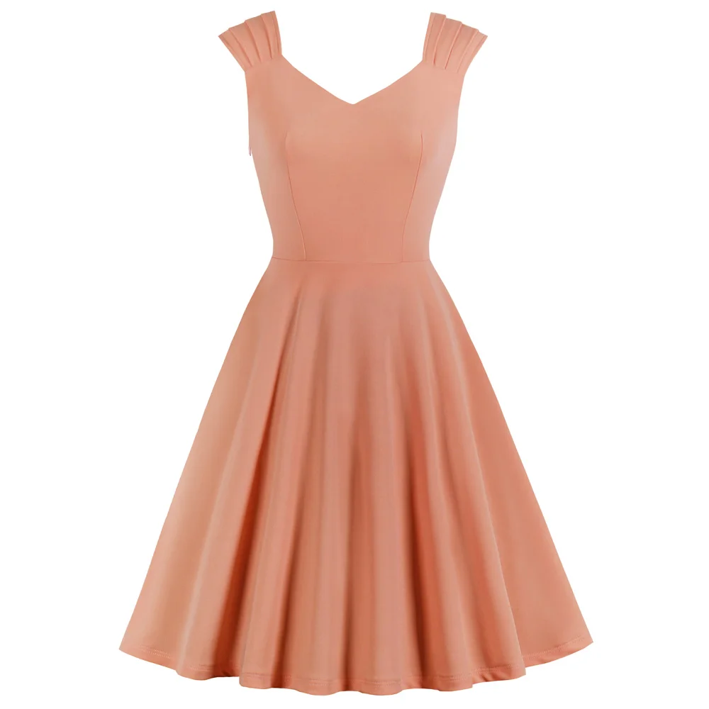 4 цвета однотонное женское летнее ретро платье v образный вырез без рукавов