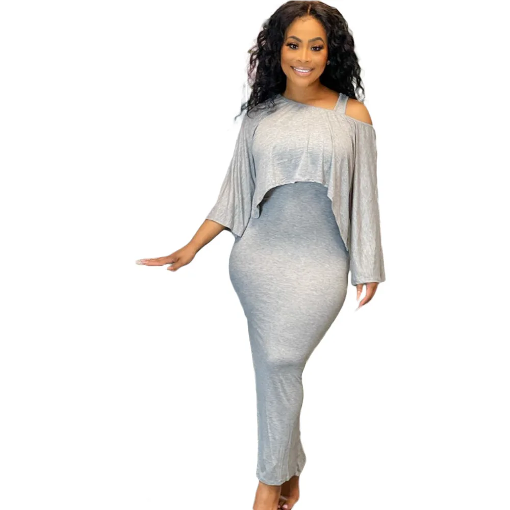 

Women Set Solid Sleeveless Skinny Split Long Dress Half Sleeve Loose Crop Tops Two 2 Piece Sets Fashion Outfit Summer