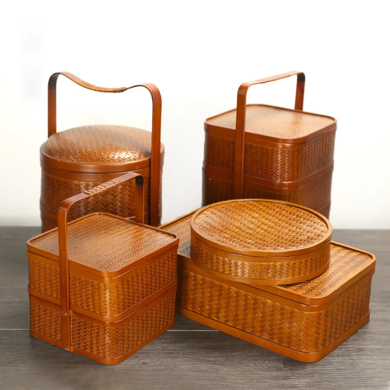 Коробка для хранения бамбукового чайного набора в стиле ретро портативная