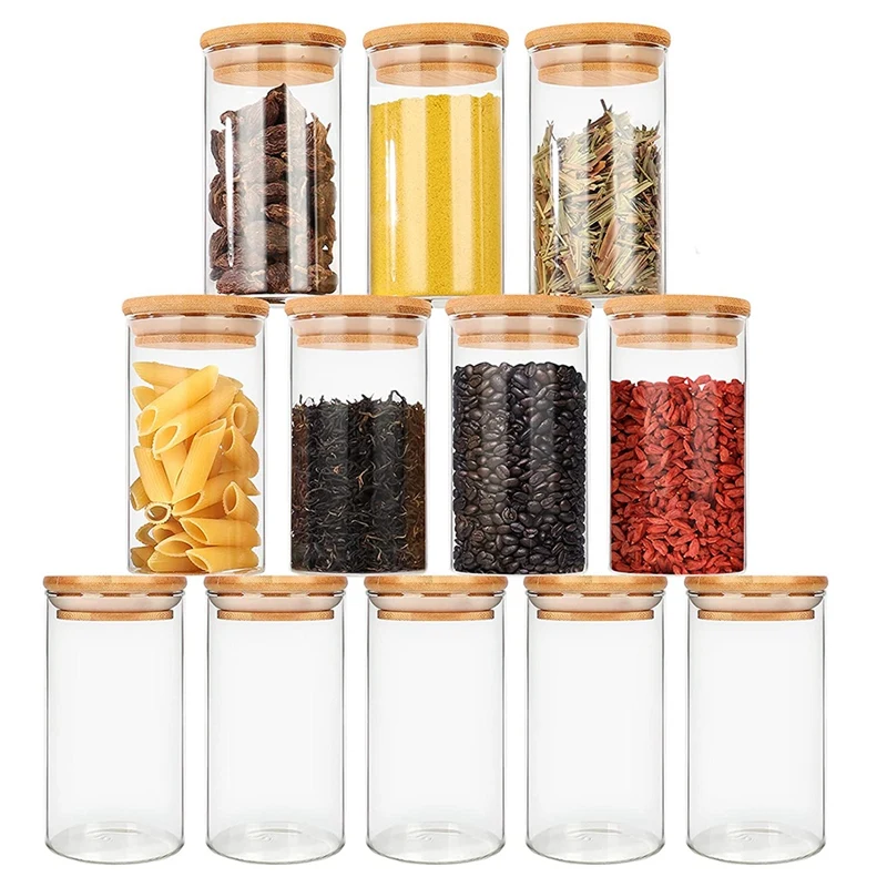 

Glass Jars, Spice Jars with Bamboo Lids, Glass Containers for Home Kitchen Counter, Tea, Herbs, Sugar, Salt, Coffee