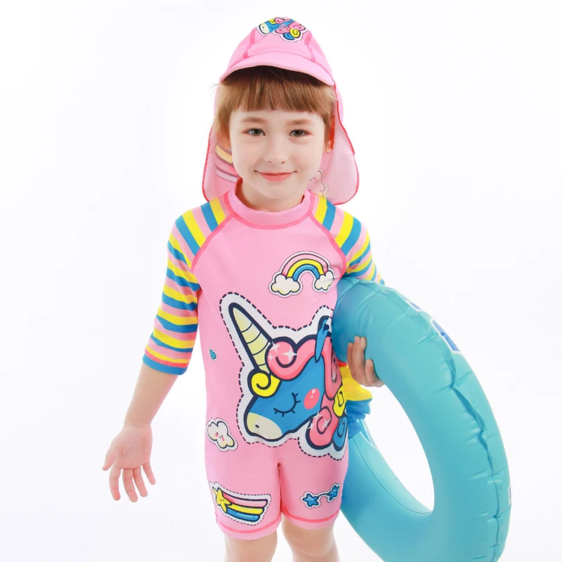 Одежда для купания девочек единорог детский купальный костюм с надписью Unicorns