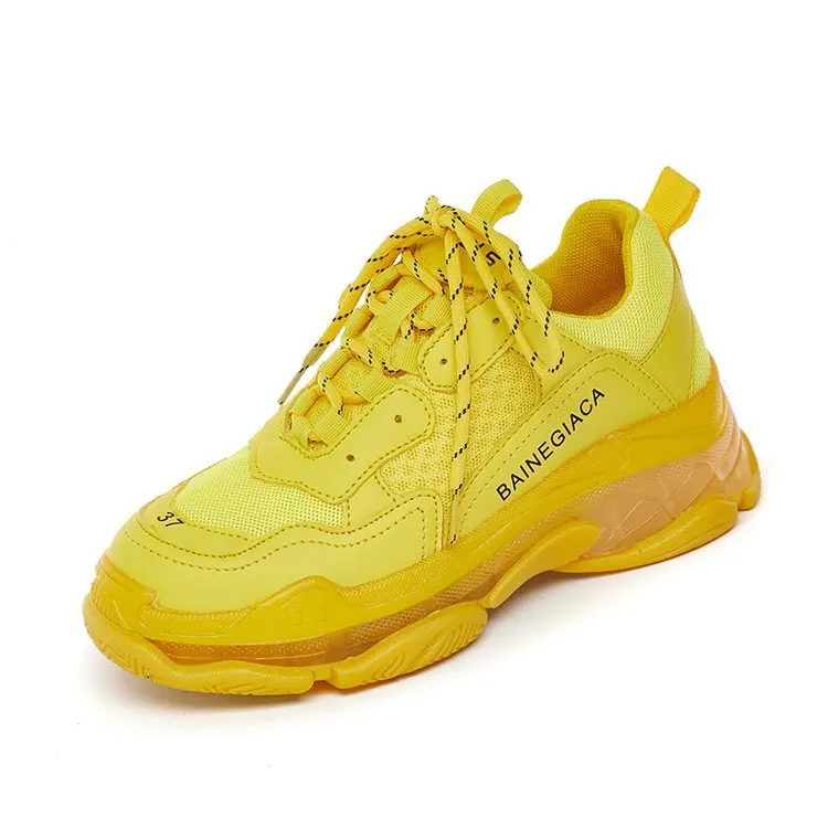 Yellow Все YIXIE/; женские модные кроссовки на платформе; женская обувь на массивном каблуке; Женская обувь в повседневном стиле на толстой подошве; женская прозрачная обувь на шнурках - Цвет: Yellow