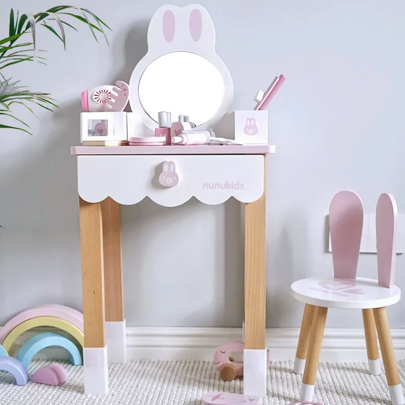 Children's Simulation Dressing Table Beauty Princess Pretend Play House Storage Jewelry Box Wooden Toy Kids Girl Birthday Gift new arrival baby toys children dresser girls princess simulation dressing table wooden tolys play house girl birhday gift
