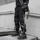 Новинка 2021, Мужская одежда, Японская уличная одежда, брюки-карго, Мужская одежда, комбинезон с лентой в стиле хип-хоп, брюки для бега, черные модные спортивные брюки