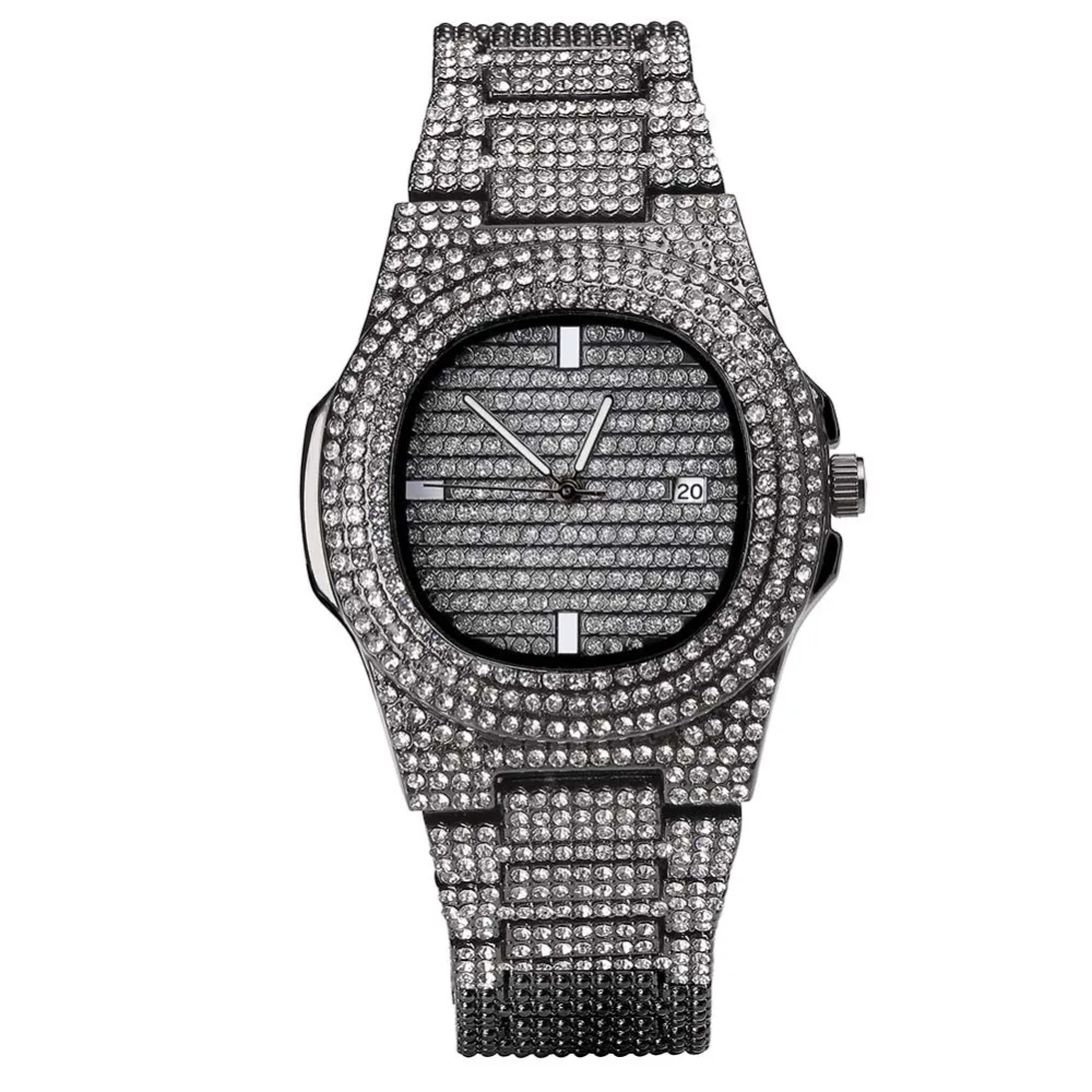 GUCY бренд Iced Out алмазные часы Кварцевые Золотые хип-хоп часы с Micropave нержавеющая сталь Часы relogio