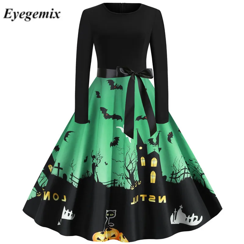 Осень зима зимние розовые женские 50 х 60 с длинным рукавом платье тыкв и призраков