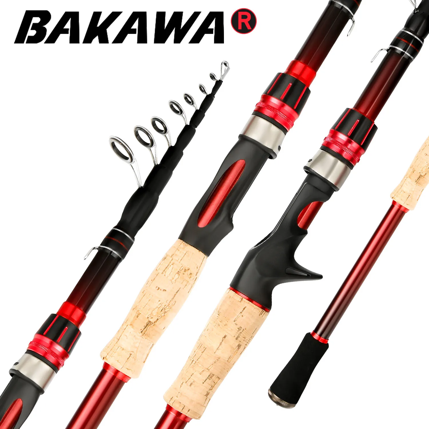 

BAKAWA Fishing Rod Telescopic Spinning Casting Lure Wt:5-35g 2.1/2.4/2.7/3.0m Durable 30T Carbon Easy To Carry Travel Tackle