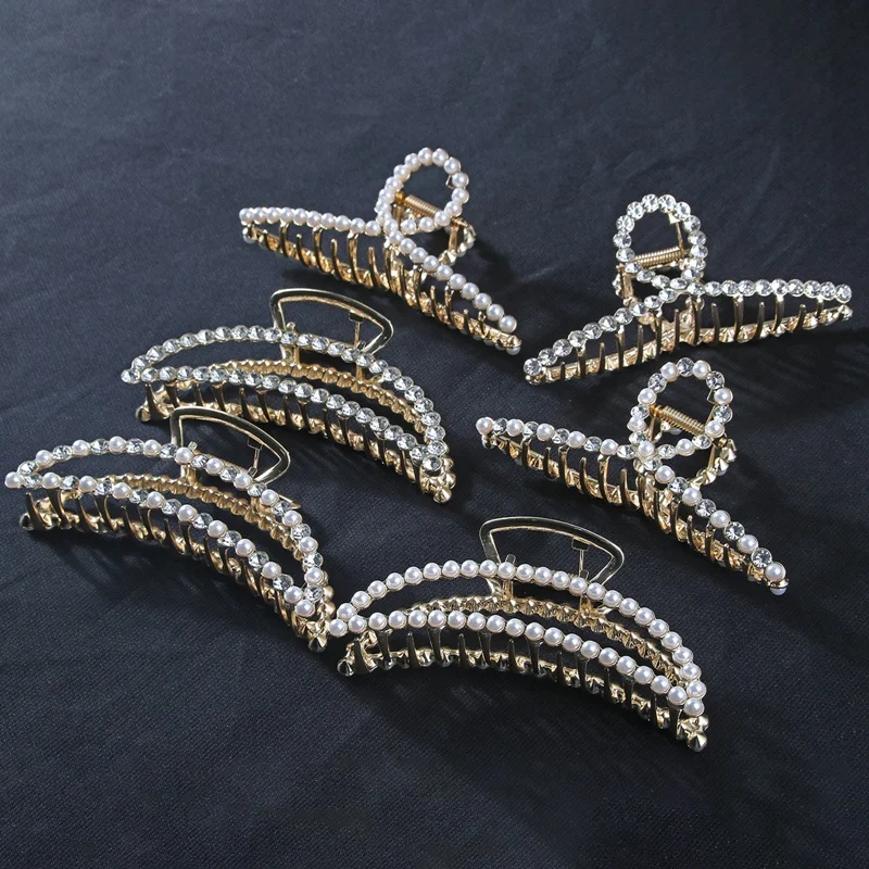 

New Fashion Woman Elegant Geometric Pearl Rhinestone Hairpins Hair Clips Alloy Barrettes Girls Hair Accessories Headwear
