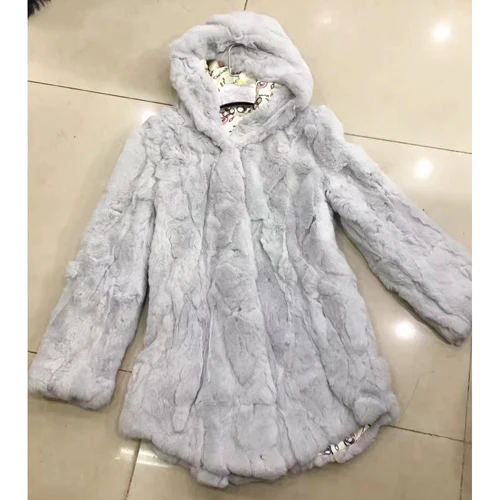 light gray Длинная стильная Роскошная настоящая куртка с мехом кролика Рекс женская шуба из кролика рекс для девочек настоящий натуральный мех кролика рекс верхняя одежда с капюшоном - Цвет: light gray