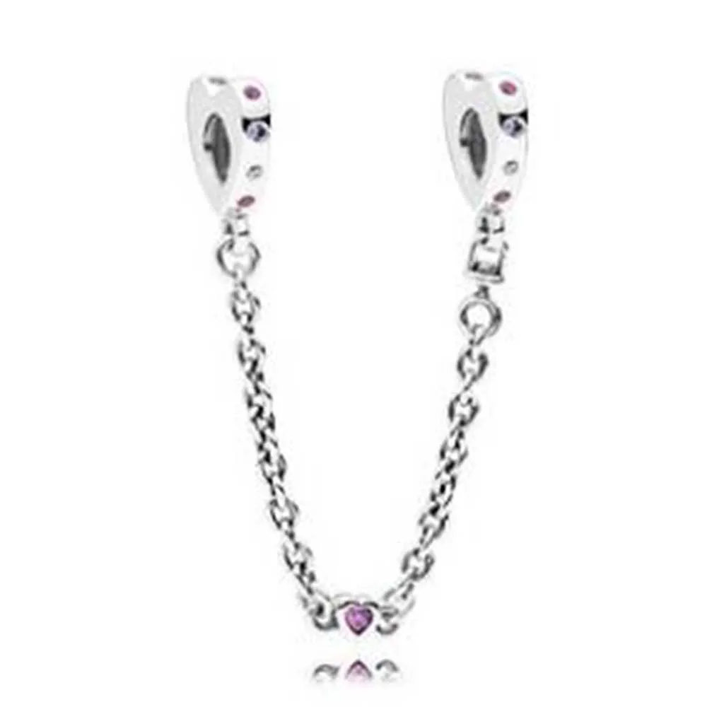 

100% 925 Sterling Silver Charms Rose Charms Bright Heart Safty Chain Charms Fit Original Bracelet Diy Jewelry