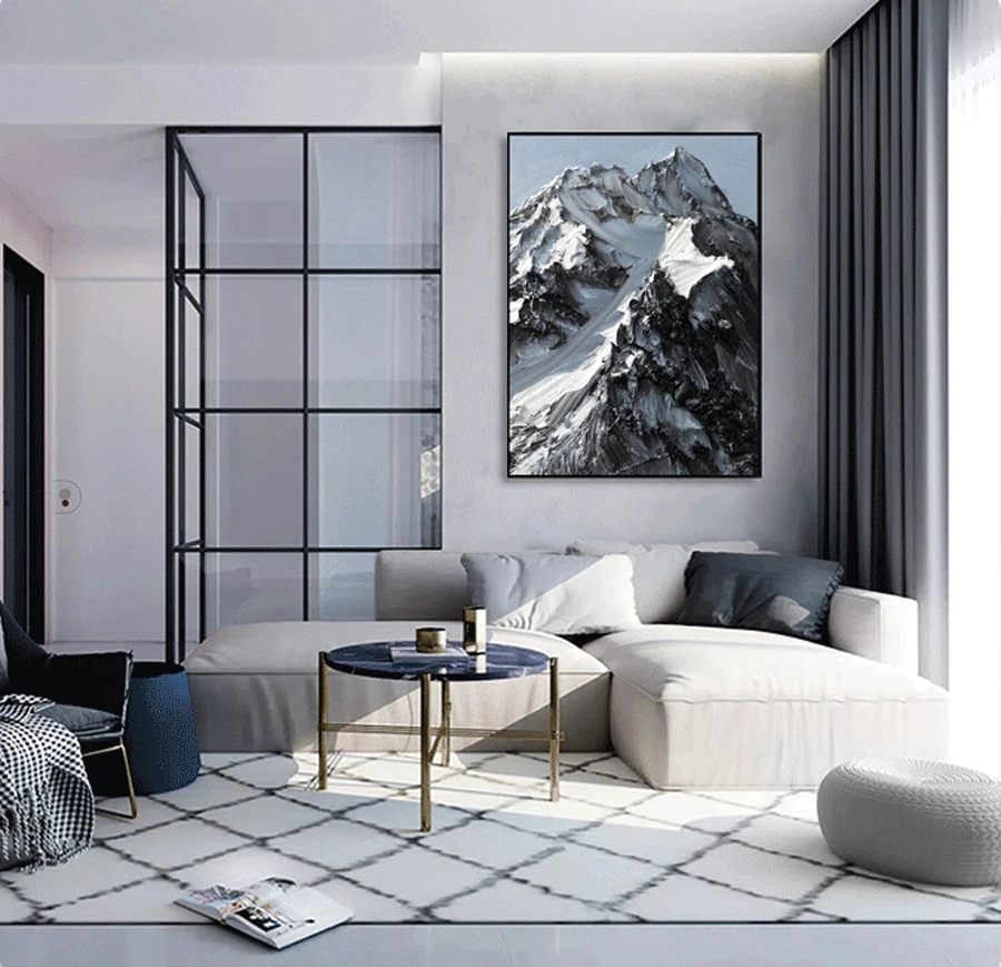 Ручная роспись абстрактная масляная живопись черно белая Снежная гора Настенная