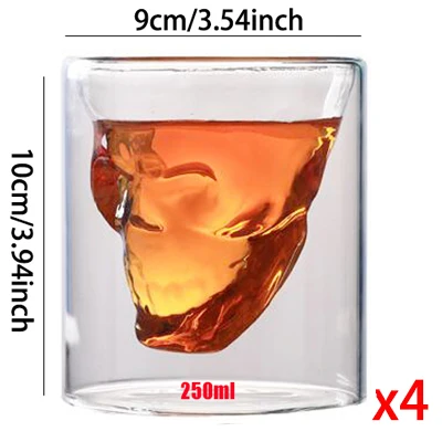 4pcs 250ml cups KHGDNOR череп Стекло Shot виски вина с украшением в виде кристаллов бутылка чашки 25 мл 75 мл 150ml 250ml прозрачные вина чашка для питья - Цвет: 4pcs 250ml cups