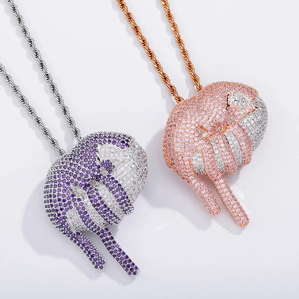 Новый стиль полный Iced Out сексуальный рот кулон ожерелье Розовый Фиолетовый Цвет