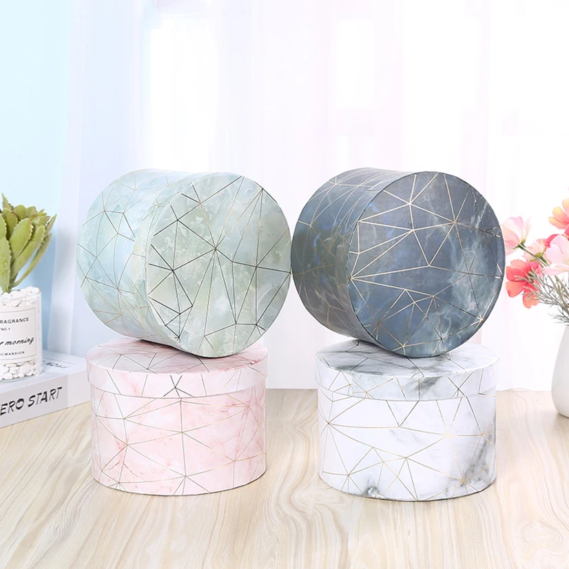 

High-End Packaging Box Round Large Cardboard Boxes Marble Candy Jewelry Wedding Bridesmaid Gift Box Floristics