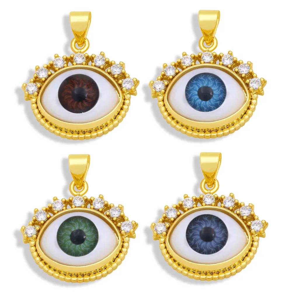 

OCESRIO Copper Trendy Enamel Turkish Evil Greek Eye 18K Gold Plated Cubic Zirconia Jewelry Making Supplies pdta466