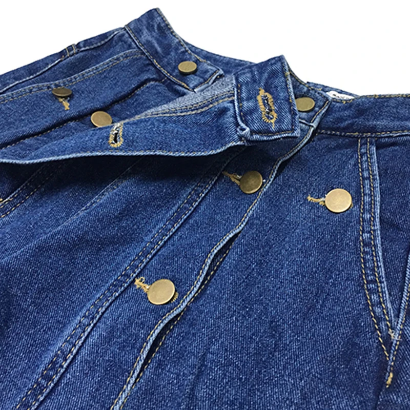 

[EAM] High Waist Wide Leg Blue Long Slit Button Jeans New Loose Fit Women Trousers Fashion Tide Spring Autumn 2021 1DD6370
