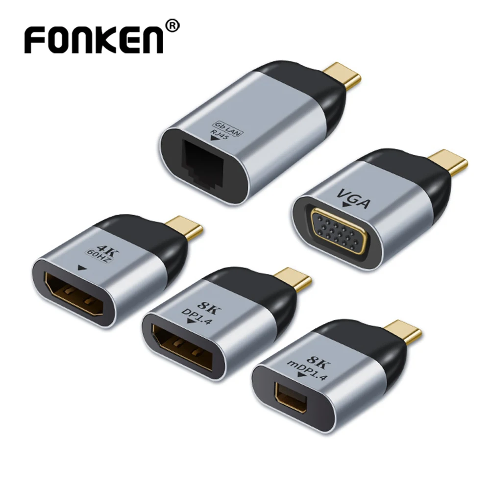 Переходник с USB Type C на HDMI-совместимый адаптер 4K штекер гнездо VGA DP 8K кабельный