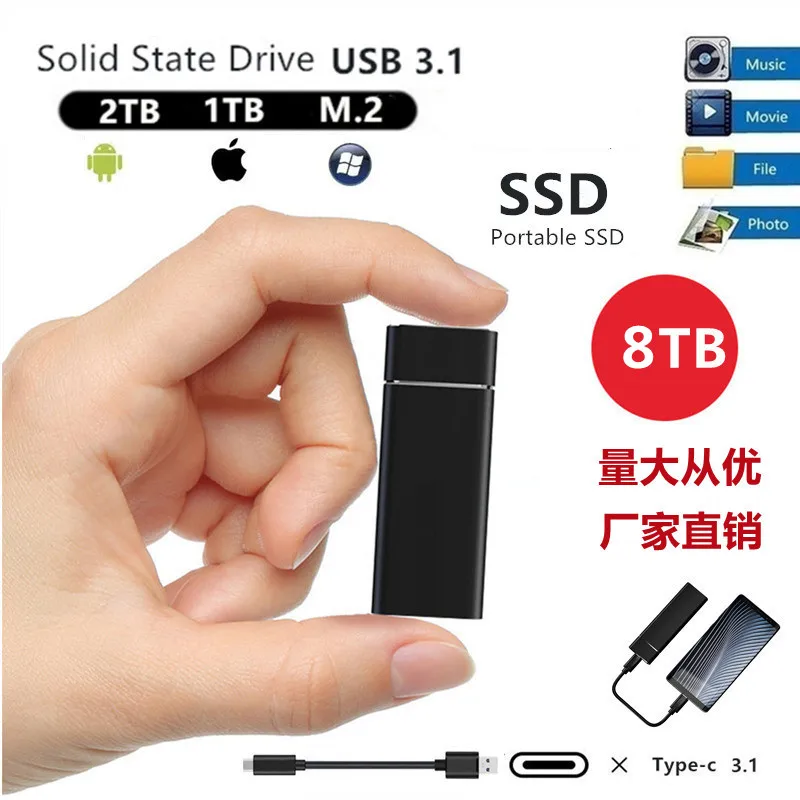

SSD Mobile Solid State Drive 8TB 4TB 500GB Storage Device Hard Drive Computer Portable USB 3.1 Mobile Hard Drives Solid State