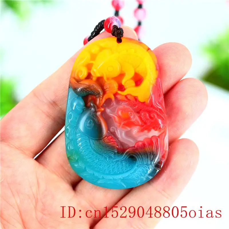 Colour Jade Carp Pendant Necklace Amulet Men Jewelry Jadeite Gifts for Natural Fashion Carved Charm Women Chinese | Украшения и