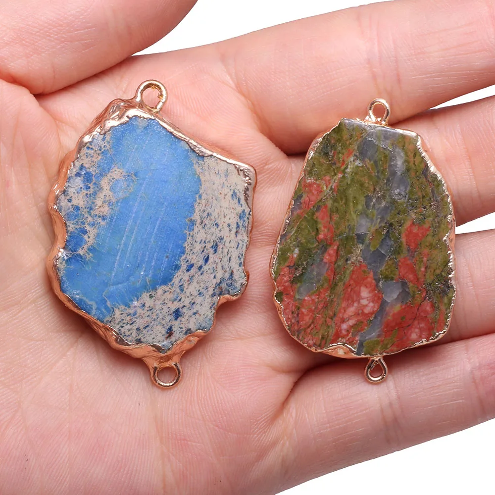 

Natural Stone irregular shape Double hole connector Necklace Pendant for Jewelry Making DIY Bracelet Necklaces Accessories