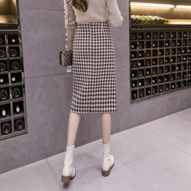 Юбка COIGARSAM Женская шерстяная модная пикантная облегающая мини-юбка в клетку с