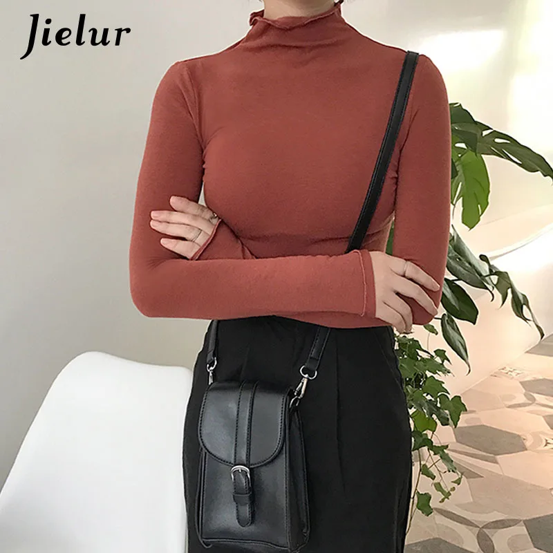 Jielur Осенняя Повседневная Женская Футболка Harajuku одноцветная женская футболка с