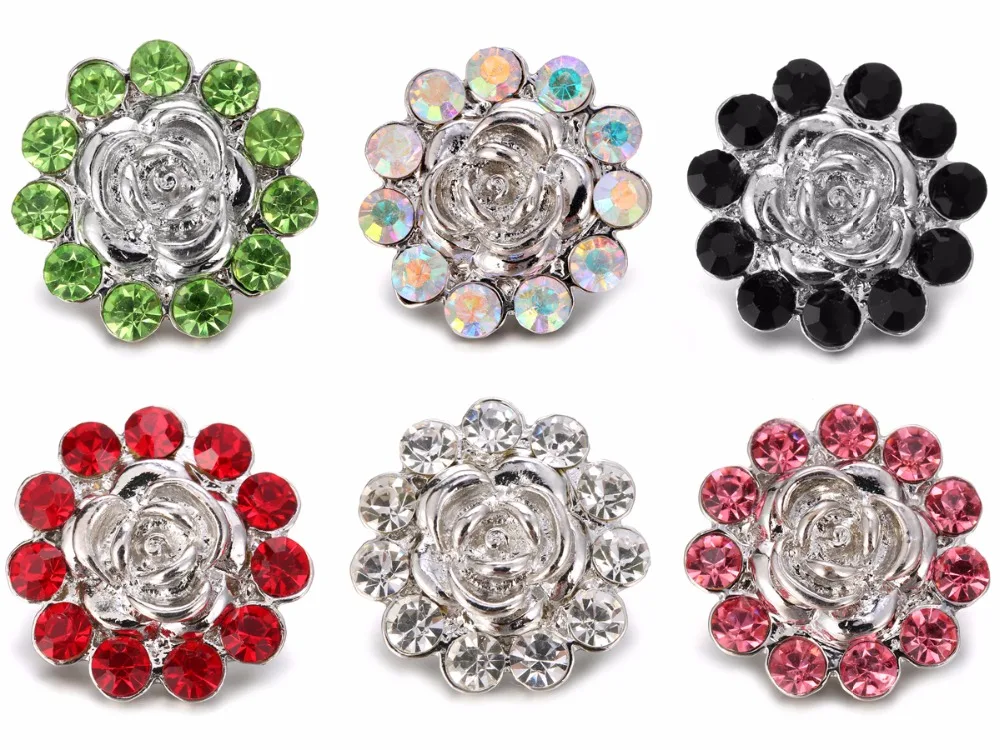 

High Quality White Crystal Flowers 18mm Snap metal buttons lots Fit Silver color snap bracelet Mrs Win Snap Jewelry