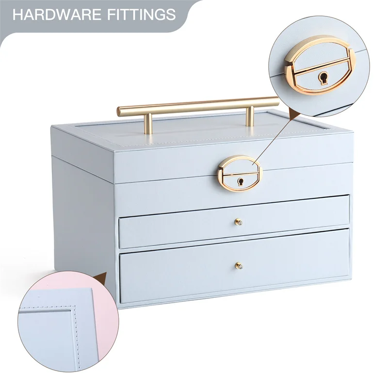 Casegrace Large Jewelry Organizer Box Luxury PU Leather Jewellery Storage Gift Case With Mirror for Watch Earrings Necklace Ring