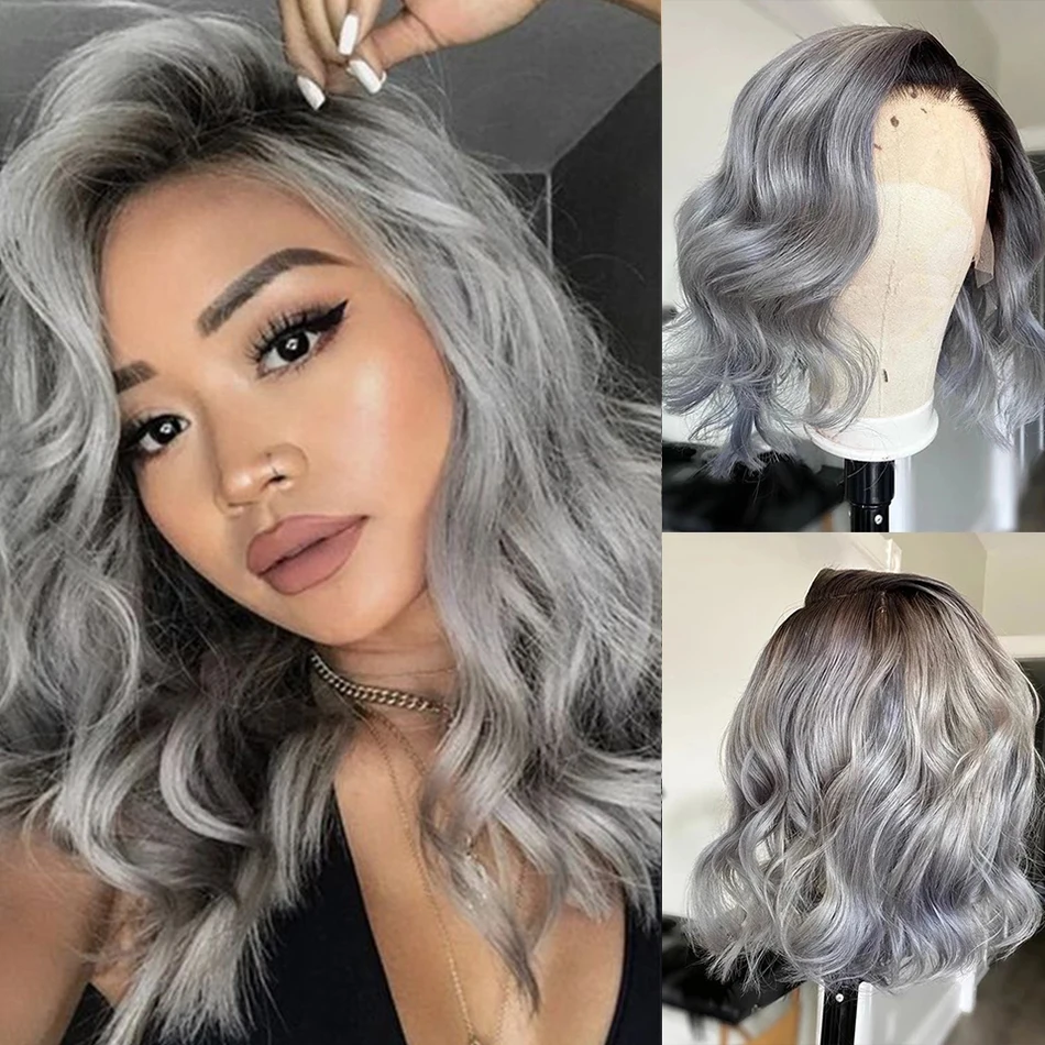 

Grey Human Hair Wig Short Bob 13x4/13x6 Lace Front Human Hair Wigs For Women Pre Plucked Brazilian Remy Transparent Lace Wigs